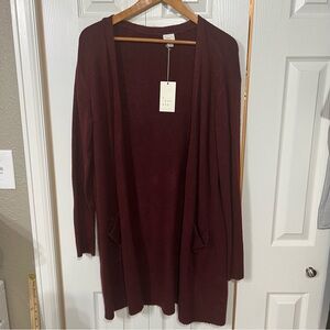 Women's Medium Long Burgundy Open Front Cardigan super soft NWT Cozy Cabincore